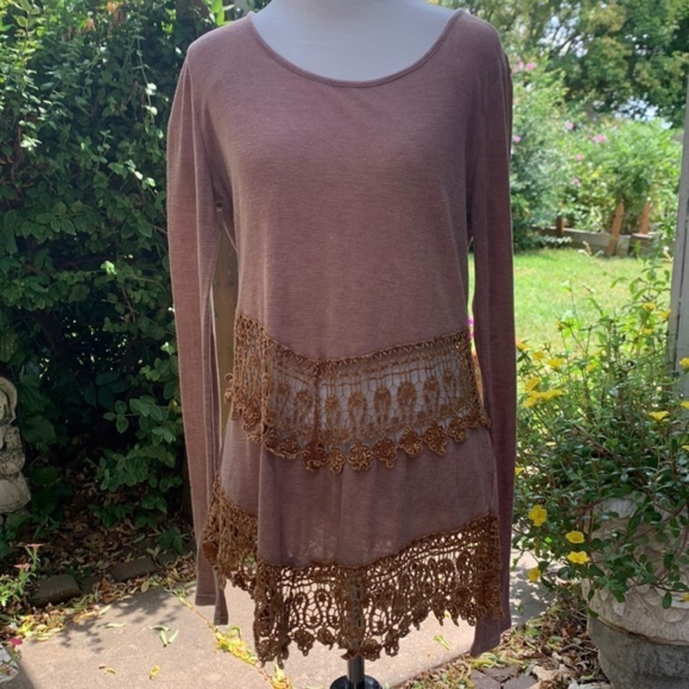 BKE Gimmicks Brown Knit Crochet Tunic M